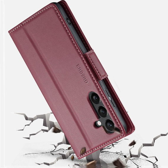 Puzdro pre Samsung Galaxy S24, ERBORD Glossy Litchi, flipová peňaženka, červené