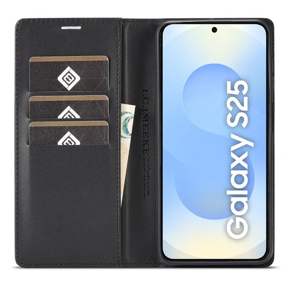 Flipové puzdro pre Samsung Galaxy S25, Carbon LC.IMEEKE, čierne