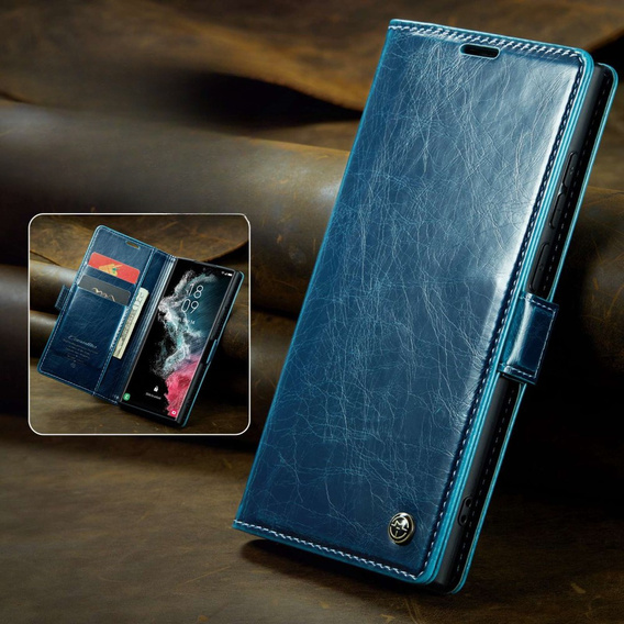 CASEME flipové puzdro pre Samsung Galaxy S22 Ultra, Waxy Textured, modré