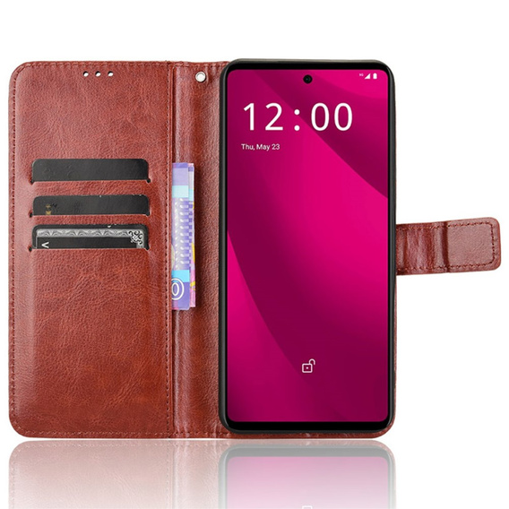 Klapkové puzdro pre T Phone 2 Pro 5G, Crazy Horse Wallet, hnedé