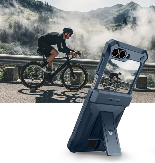 Pancierované puzdro pre Samsung Galaxy Z Flip7 FE / Z Flip6, Dexnor Clip Holder, tmavomodré