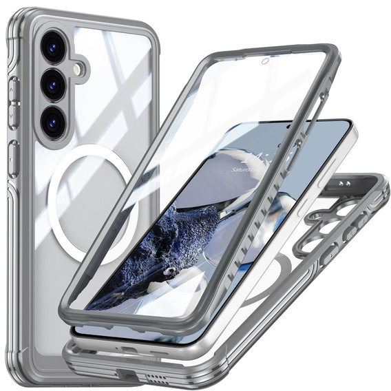 Puzdro pre Samsung Galaxy S25 FE, Shockproof, so sklom, pre MagSafe, sivé