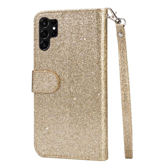 Klapkové puzdro pre Samsung Galaxy S24 Ultra, Wallet Zipper Pocket Glittery, zlaté