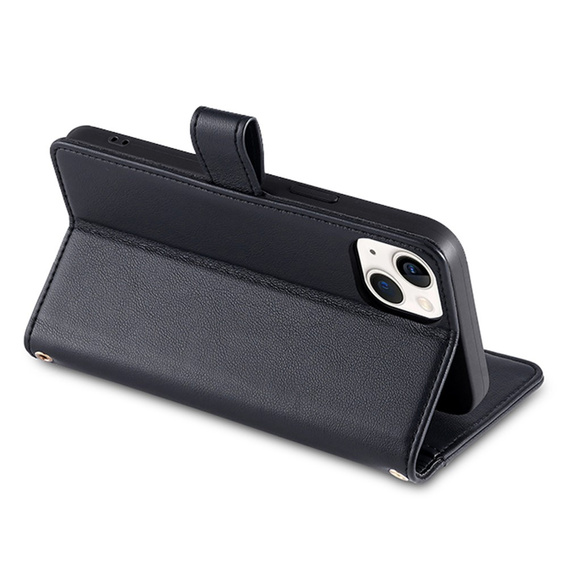 Klapkové puzdro pre iPhone 14, Wallet Zipper Pocket, čierne