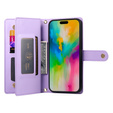 Klapkové puzdro pre iPhone 16 Pro Max, Wallet Zipper Pocket, fialové