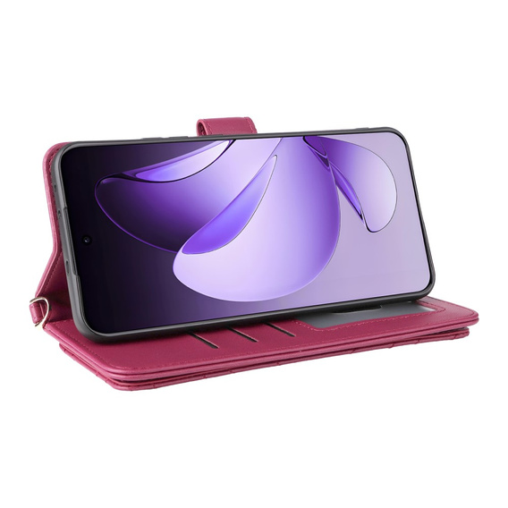 Puzdro s chlopňou pre Oppo Reno 13 Pro 5G, Crossbody Leather Wallet, bordové