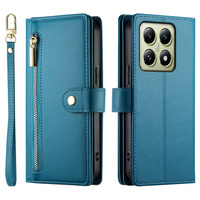 Klapkové puzdro pre Xiaomi 14T, Wallet Zipper Pocket, modré