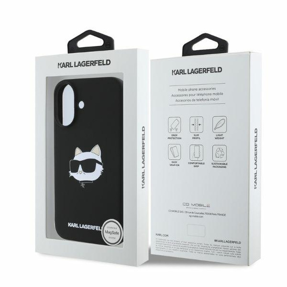 Silikónové puzdro Karl Lagerfeld s potlačou hlavy Choupette pre iPhone 16