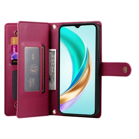 Klapkové puzdro pre Honor Magic 7 Lite, Wallet Zipper Pocket, červené
