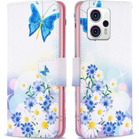 Klapkové puzdro pre Motorola Moto G53 5G / G23 / G13, Wallet, butterfly & flowers, modré