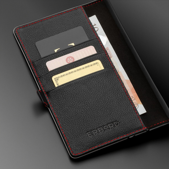 Kožené puzdro pre Samsung Galaxy S24, ERBORD LeatherWallet, čierne