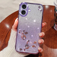 Puzdro pre iPhone 16, Glitter Flower, fialové
