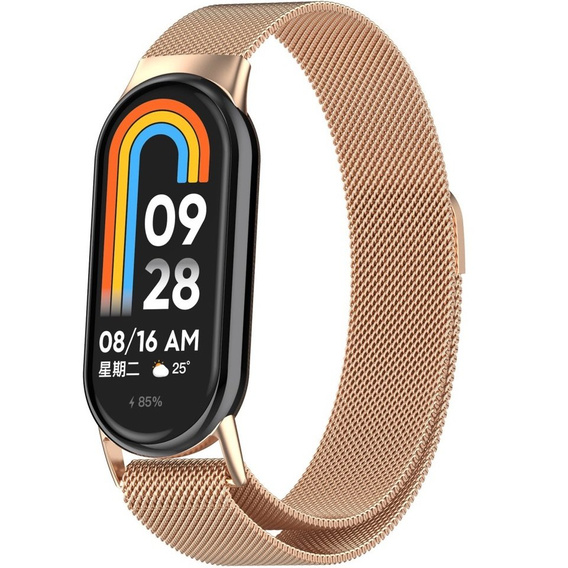 Milánsky náramok s puzdrom pre Xiaomi Smart Band 10 / 9 / 8, ružové zlato