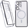 Magnetické puzdro Dual Glass MagSafe pre Samsung Galaxy S21 Ultra, strieborné