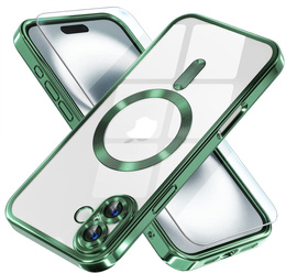 Puzdro pre iPhone 16, Electro MagSafe, zelený + sklo na displej