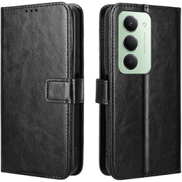 Klapkové puzdro pre Xiaomi Redmi 15 5G / 4G, textúrované Crazy Horse, čierne