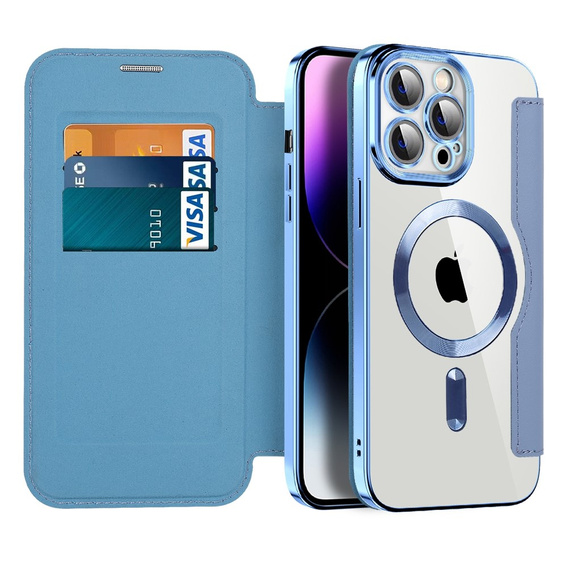 Klapkové puzdro pre iPhone 14 Pro Max, RFID Wallet MagSafe CamShield, modré