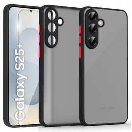 Silikónové puzdro pre Samsung Galaxy S25+ Plus, s ochranou fotoaparátu, transparentné / čierne + tvrdené sklo 9H