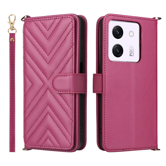Puzdro s chlopňou pre Xiaomi Poco M7 Pro 5G, Crossbody Leather Wallet, bordové