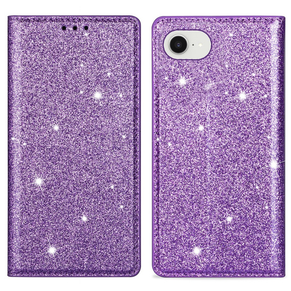 Flipové puzdro na iPhone 16E, Card Slot Glittery, fialové