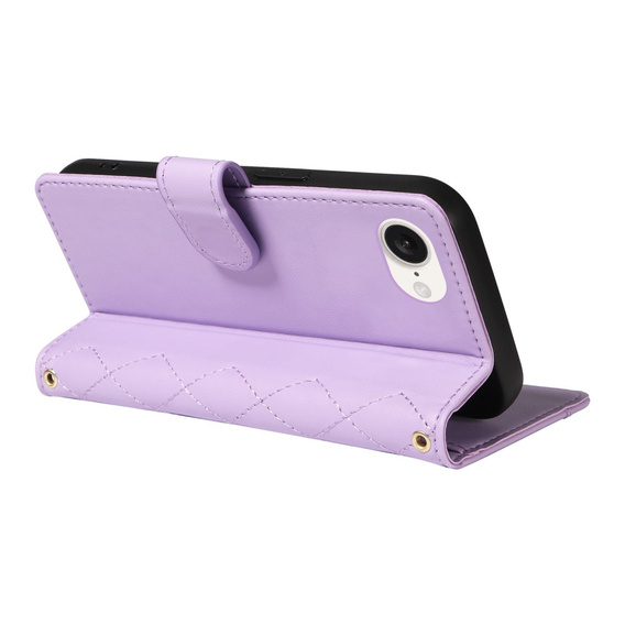 Puzdro s chlopňou pre iPhone 16E, Rhombus Crossbody Leather, fialové