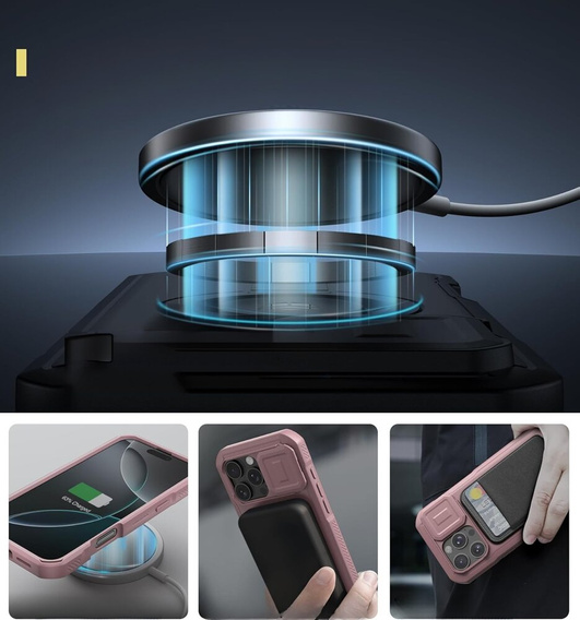 Obrnené puzdro pre iPhone 16 Pro Max, Dexnor CamProtect MagSafe, ružové (dva rámčeky)
