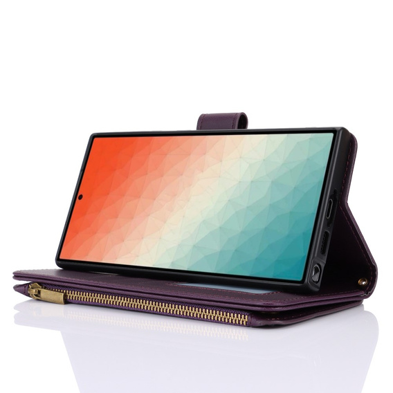 Klapkové puzdro pre Samsung Galaxy S24 Ultra, Wallet Zipper Pocket RFID, s popruhom cez rameno, čierne