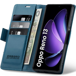Puzdro pre Oppo Reno 13, ERBORD Glossy Litchi, flipová peňaženka, modré