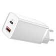 Sieťová nabíjačka Baseus GaN2 Lite 65 W USB-C + USB-A, biela (EÚ)