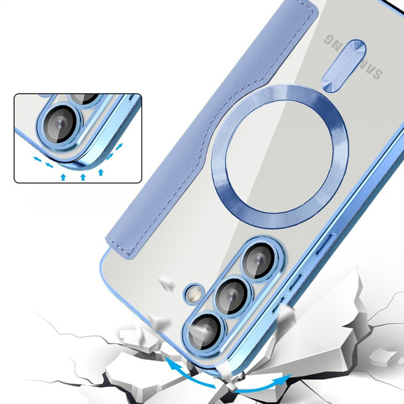 Klapkové puzdro pre Samsung Galaxy S25, RFID Wallet MagSafe CamShield, modré