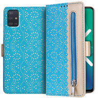 Klapkové puzdro pre Samsung Galaxy A51, Wallet Pocket Zipper Lace, modré