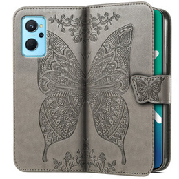 Klapkové puzdro pre Realme 9i / Oppo A96, Butterfly, sivé