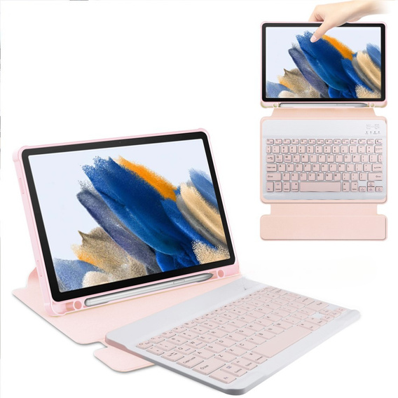Puzdro s klávesnicou pre Samsung Galaxy Tab A9+, Rotary 360° Leather, ružové rose gold