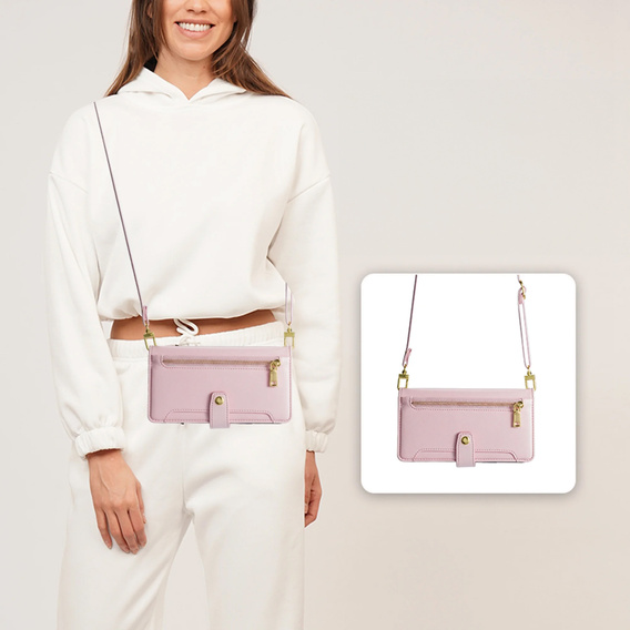 Klapkové puzdro pre iPhone 16E, Wallet Zipper Pocket, ružové