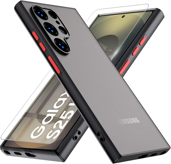 Silikónové puzdro pre Samsung Galaxy S25 Ultra, s ochranou fotoaparátu, transparentné / čierne + tvrdené sklo 9H