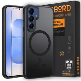 Puzdro pre Samsung Galaxy S25+ Plus / S24+ Plus, pre MagSafe, ERBORD Matt Case, čierny + sklo na displej