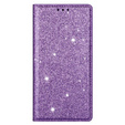 Flipové puzdro na iPhone 16E, Card Slot Glittery, fialové
