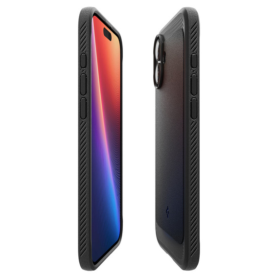 Puzdro Spigen pre iPhone 16, Rugged Armor MagSafe, čierne + tvrdené sklo 9H