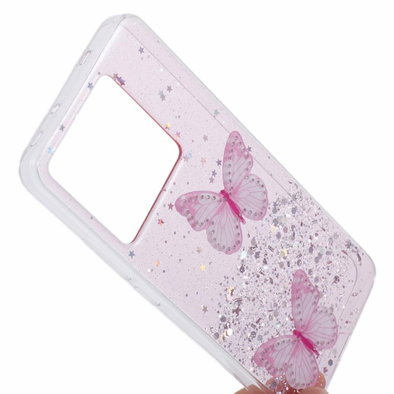 Puzdro pre Xiaomi 13T / 13T Pro / Redmi K60 Ultra, Glitter Butterfly, ružové