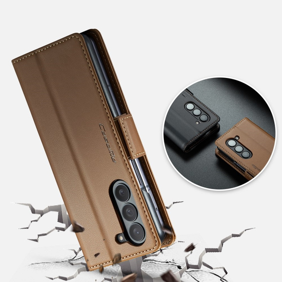 CASEME flipové puzdro pre Samsung Galaxy Z Fold6 5G, Litchi Wallet, hnedé