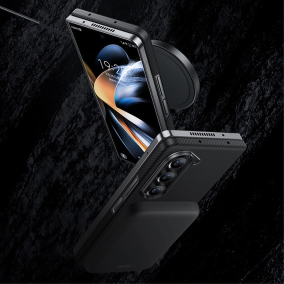 Puzdro BENKS Kevlar pre Samsung Galaxy Z Fold5 5G, pre MagSafe, Carbon Fiber, čierne
