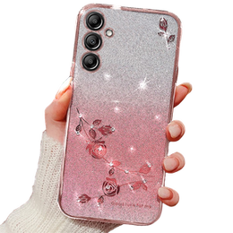 Puzdro pre Samsung Galaxy A25 5G, Glitter Flower, ružové rose gold