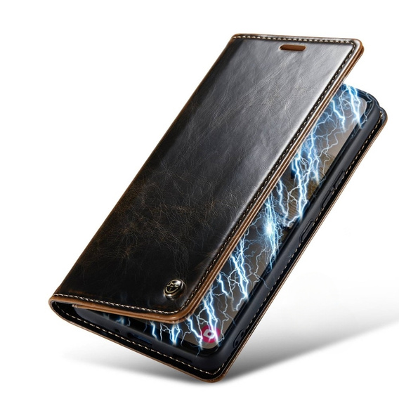 CASEME flipové puzdro pre Samsung Galaxy A53 5G, Waxy Textured, čierna / hnedá