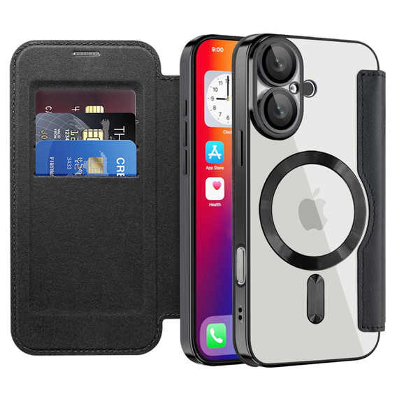 Klapkové puzdro pre iPhone 16, RFID Wallet MagSafe CamShield, čierne