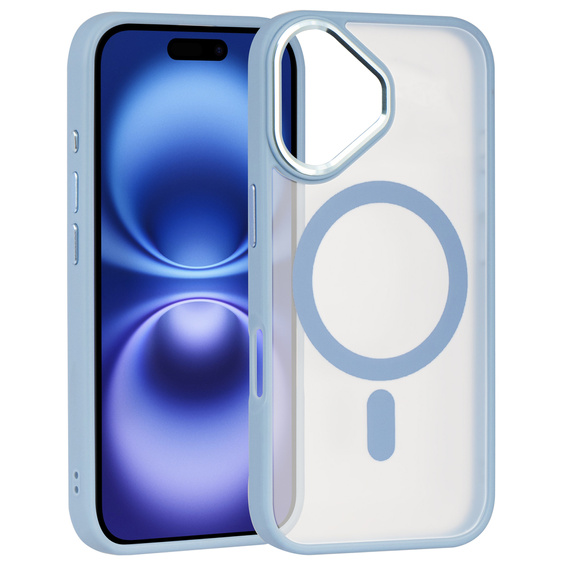 Puzdro pre iPhone 16, pre MagSafe, ERBORD Matt Case, transparentné / modré + sklo na displej