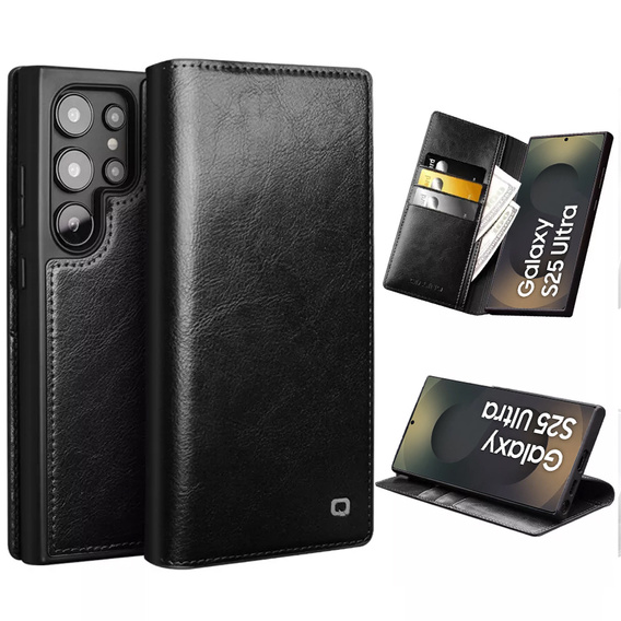 Flipové puzdro pre Samsung Galaxy S25 Ultra, QIALINO Leather Wallet, čierne