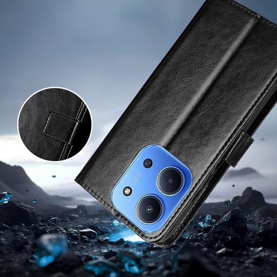 Klapkové puzdro pre Xiaomi Redmi 15C 4G/LTE, Crazy Horse Wallet, čierne