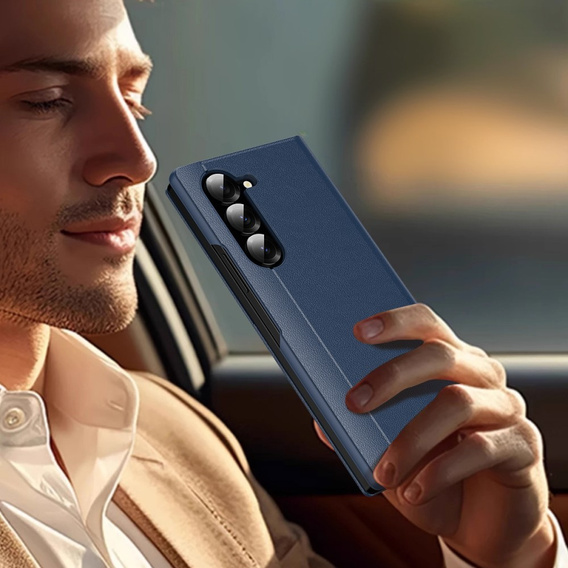 Flipové puzdro pre Samsung Z Fold5 5G, Smart View Wallet, tmavomodré