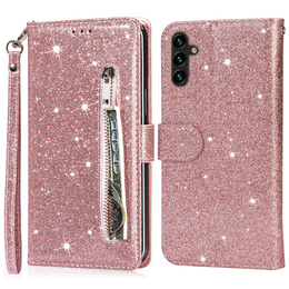 Klapkové puzdro pre Samsung Galaxy A56 5G, Wallet Zipper Pocket Glittery, ružové rose gold