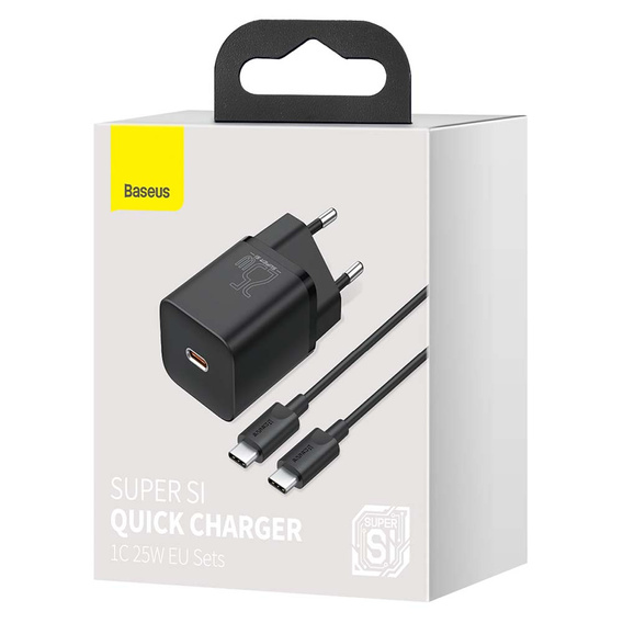 Sieťová nabíjačka Baseus Super Si PD 25 W USB-C + kábel USB-C, čierna